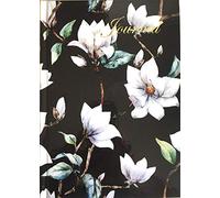 Maturi Cuaderno de tapa dura A5, diseño de magnolia con detalles de lámina dorada y acabado brillante, color negro