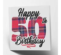 Maturi Tarjeta de felicitación de 50 cumpleaños, diseño de tartán en blanco en el interior