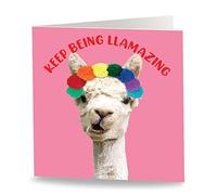 Maturi Tarjeta de felicitación de cumpleaños divertida con texto en inglés Keep Being Llamazing, interior en blanco, 15,5 x 15,5 cm