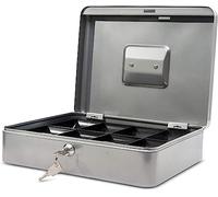 MAUL Caja fuerte de acero 30 x 24 x 8,7 cm, cerradura, bandeja extraíble, 2 llaves, plata