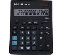 MAUL Calculadora de mesa MXL 16 – LCD 16 dígitos, solar y batería, negra