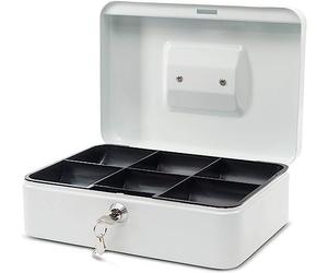 MAUL Geldkassette, weiß, Maße: (B)250 x (T)190 x (H)90 mm | acceso controlado con 2 llaves, interior ordenado para cambio, formato compacto para mostrador, cuerpo resistente