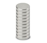 MAUL Imán de neodimio de 12 x 3 mm de diámetro (10 unidades), Imanes para un uso versátil, Imán redondo con diseño elegante y moderno, Imanes fuertes para placa magnética, cinta magnética, plata
