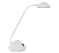 MAUL Lámpara de mesa MAULarc LED blanca para oficina y estudio | Luz cálida agradable, brazo flexible, base estable protege escritorio, interruptor a mano, fuente luminosa sustituible