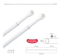 Maurer Barra de visillo extensible 60/105 cm. – muelle de presión, soportes y ventosas (2 piezas)