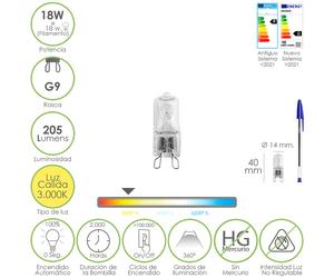 Maurer bombilla halogena g-9. 18 w. 205 lumenes. luz cálida (3.000º