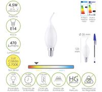 Maurer bombilla led filamento vela llama esmerilada e14. 4,5 watt. equ