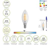 Maurer bombilla led filamento vela rosca e14. 4,5 watt. equivale a 35