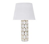 Mauro Ferretti Italian Design Lámpara de Mesa Glam Carv Cerámica Blanco y Oro Ø 34,5X56