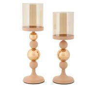Mauro Ferretti, juego de 2 candelabros de cristal rosa, dimensiones: Ø10x32 cm y Ø10x36 cm