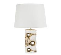 Mauro Ferretti Lámpara de mesa Florida de cerámica blanca y dorada 30 x 43,5 cm
