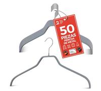 MAWA Juego de 50 Perchas Antideslizantes Que ahorran Espacio para Camisas y Blusas, con Gancho Giratorio de 360 Grados, Antideslizante, 41 cm, Color Plateado