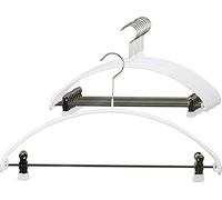 MAWA Perchas Antideslizantes que Ahorran Espacio, Modelo Economic PK, con Barra y Pinzas, para Camisetas, Pantalones, Faldas y Tops, Giratorias 360°, 36cm, Blanco