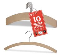 MAWA Perchas de Madera, Set de 10 Perchas Ahorra Espacio de Madera de Haya Certificada FSC®, Ideales para Camisas, Blusas, Trajes y Chaquetas, 42 cm, Natural