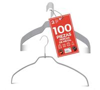 MAWA Perchas Light, Set de 100 50% Perchas Ahorra Espacio y Antideslizantes, Ideales para Camisas y Blusas, Gancho Giratorio 360° con Revestimiento Antideslizante, 42 cm, Platedo
