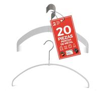 MAWA Perchas Light, Set de 20 Perchas Ahorra Espacio y Antideslizantes, Ideales para Camisetas, Tops y Suéteres Ligeros, Gancho Giratorio 360°, 36 cm, Blanco