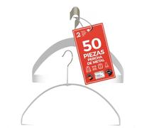 MAWA Perchas Light, Set de 50 Perchas Ahorra Espacio y Antideslizantes, Ideales para Camisetas, Tops y Suéteres Ligeros, Gancho Giratorio 360°, 40 cm, Blanco