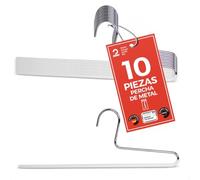 MAWA Perchas para Pantalones, Set de 10 Perchas Ahorra Espacio, Ideales para Jeans, Pantalones de Tela y de Traje, Barra con Revestimiento Antideslizante, 35 cm, Blanco