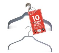 MAWA Perchas, Set de 10 Perchas Ahorra Espacio y Antideslizantes, Ideales para Camisas y Blusas, Gancho Giratorio 360°, Revestimiento Antideslizante, 45 cm, Platedo