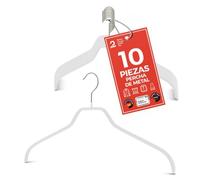 MAWA Perchas, Set de 10 Perchas Ahorra Espacio y Antideslizantes, Ideales para Camisas y Blusas, Gancho Giratorio 360°, Revestimiento Antideslizante, 36 cm, Blanco