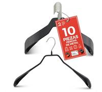 MAWA Perchas, Set de 10 Perchas Metálicas Ergonómicas, Ideales para Abrigos, Chaquetas, Blazers y Trajes, Gancho Giratorio 360°, Revestimiento Antideslizante, 46 cm, Negro