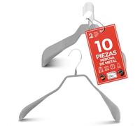 MAWA Perchas, Set de 10 Perchas Metálicas Ergonómicas, Ideales para Abrigos, Chaquetas, Blazers y Trajes, Gancho Giratorio 360°, Revestimiento Antideslizante, 42 cm, Platedo