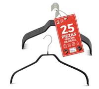 MAWA Perchas, Set de 25 Perchas Ahorra Espacio y Antideslizantes, Ideales para Camisas y Blusas, Gancho Giratorio 360°, Revestimiento Antideslizante, 41 cm, Negro