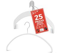 MAWA Perchas, Set de 25 Perchas Ahorra Espacio y Antideslizantes, Ideales para Camisetas y Suéteres, Gancho Giratorio 360°, Revestimiento Antideslizante, 40 cm, Blanco