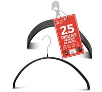 MAWA Perchas, Set de 25 Perchas Ahorra Espacio y Antideslizantes, Ideales para Camisetas y Suéteres, Gancho Giratorio 360°, Revestimiento Antideslizante, 40 cm, Negro