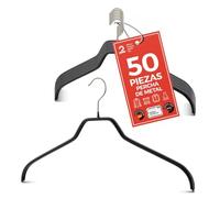 MAWA Perchas, Set de 50 Perchas Ahorra Espacio y Antideslizantes, Ideales para Camisas y Blusas, Gancho Giratorio 360°, Revestimiento Antideslizante, 41 cm, Negro