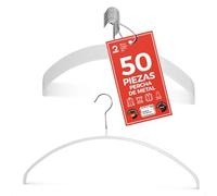 MAWA Perchas, Set de 50 Perchas Ahorra Espacio y Antideslizantes, Ideales para Camisetas y Suéteres, Gancho Giratorio 360°, Revestimiento Antideslizante, 40 cm, Blanco