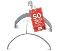 MAWA Perchas, Set de 50 Perchas Ahorra Espacio y Antideslizantes, Ideales para Camisetas y Suéteres, Gancho Giratorio 360°, Revestimiento Antideslizante, 40 cm, Platedo