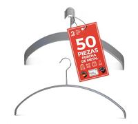 MAWA Perchas, Set de 50 Perchas Ahorra Espacio y Antideslizantes, Ideales para Camisetas y Suéteres, Gancho Giratorio 360°, Revestimiento Antideslizante, 46 cm, Platedo