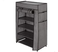 Max Home - Armario zapatero tela, 60x30x90 cm, 4 estantes, 4 bolsillos, cubierta enrollable, funda extraíble gris, peso soportado 10 kg, muebles de camping, versátil y funcional, armarios temporales,