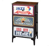 Max Home - Cómoda vintage dormitorio multiusos con gráficos retro, cajones de tela, estructura acero, tablero madera, muebles de salón, recibidores de entrada, cajonera, mueble recibidor, almacenaje,