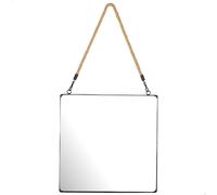 Max Home - Espejo de pared, cuadrado, marco metálico negro, cuerda de yute, para colgar, decorativo, para salón, recibidor, dormitorio, moderno, minimalista, elegante