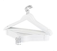Max Home - Pack perchas de madera, alta calidad A, color blanco, ganchos giratorios 360º de acero, con muescas para vestidos, barra inferior, 44,5x23 cm, perchas para pantalones, camisas, blusas, traj