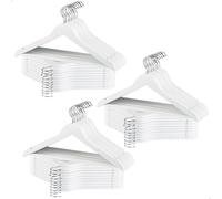 Max Home - Pack perchas de madera, alta calidad A, color blanco, ganchos giratorios 360º de acero, con muescas para vestidos, barra inferior, 44,5x23 cm, perchas para pantalones, camisas, blusas, traj