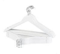 Max Home - Pack perchas de madera, alta calidad A, color blanco, ganchos giratorios 360º de acero, con muescas para vestidos, barra inferior, 44,5x23 cm, perchas para pantalones, camisas, blusas,