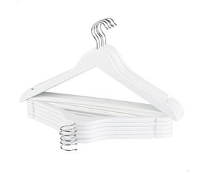 Max Home - Pack perchas de madera, alta calidad A, color blanco, ganchos giratorios 360º de acero, con muescas para vestidos, barra inferior, 44,5x23 cm, perchas para pantalones, camisas, blusas,