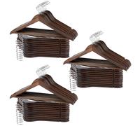 Max Home - Pack perchas de madera, alta calidad A, color marrón, ganchos giratorios 360º de acero, con muescas para vestidos, barra inferior, 44,5x23 cm, perchas para pantalones, camisas, blusas, traj