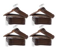 Max Home - Pack perchas de madera, alta calidad A, color marrón, ganchos giratorios 360º de acero, con muescas para vestidos, barra inferior, 44,5x23 cm, perchas para pantalones, camisas, blusas, traj