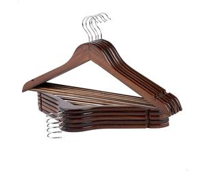 Max Home - Pack perchas de madera, alta calidad A, color marrón, ganchos giratorios 360º de acero, con muescas para vestidos, barra inferior, 44,5x23 cm, perchas para pantalones, camisas, blusas,