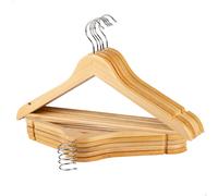 AKTIVE MAX Home Pack 20 Perchas de Madera, Color Natural, Calidad A, 44,5x23 cm, Gancho Acero Giratorio 360º, Incorpora Muescas y Barra Inferior, para Pantalones, Trajes, Camisas, Chaquetas (16459)
