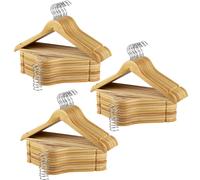 Max Home - Pack perchas de madera, alta calidad A, color natural, ganchos giratorios 360º de acero, con muescas para vestidos, barra inferior, 44,5x23 cm, perchas para pantalones, camisas, blusas, tra