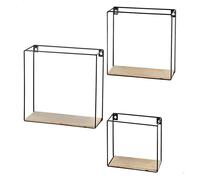 Max Home - Set de estanterías de pared, rectangular, decorativas, diseño minimalista, estructura de metal negro, baldas efecto madera, estilo industrial, para organizar, salón, dormitorio, oficina
