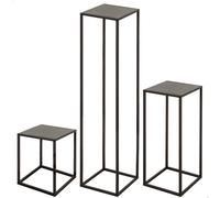 Max Home - Set 3 mesas auxiliares cuadradas de madera gris, con patas metálicas negras, diseño moderno, para salón, dormitorio, entrada, resistente, fácil de combinar con cualquier estilo, peso