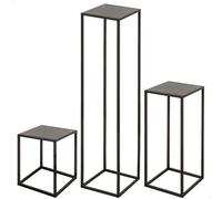 Max Home - Set 3 mesas auxiliares cuadradas de madera gris, con patas metálicas negras, diseño moderno, para salón, dormitorio, entrada, resistente, fácil de combinar con cualquier estilo, peso