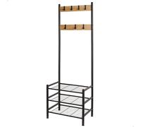 Max Home - Zapatero entrada recibidor y perchero de pie, con ganchos y estantes almacenamiento, de madera y acero, estilo industrial, patas nivelables, recibidores, percheros pared, armario abierto