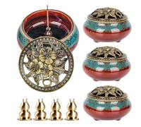 Maxcheck 4 quemadores de incienso de cerámica con tapa de cobre, soporte de incienso de metal, cono de loto, quemador de incienso para sándalo, palo, santo, conos de salvia, meditación, yoga, spa